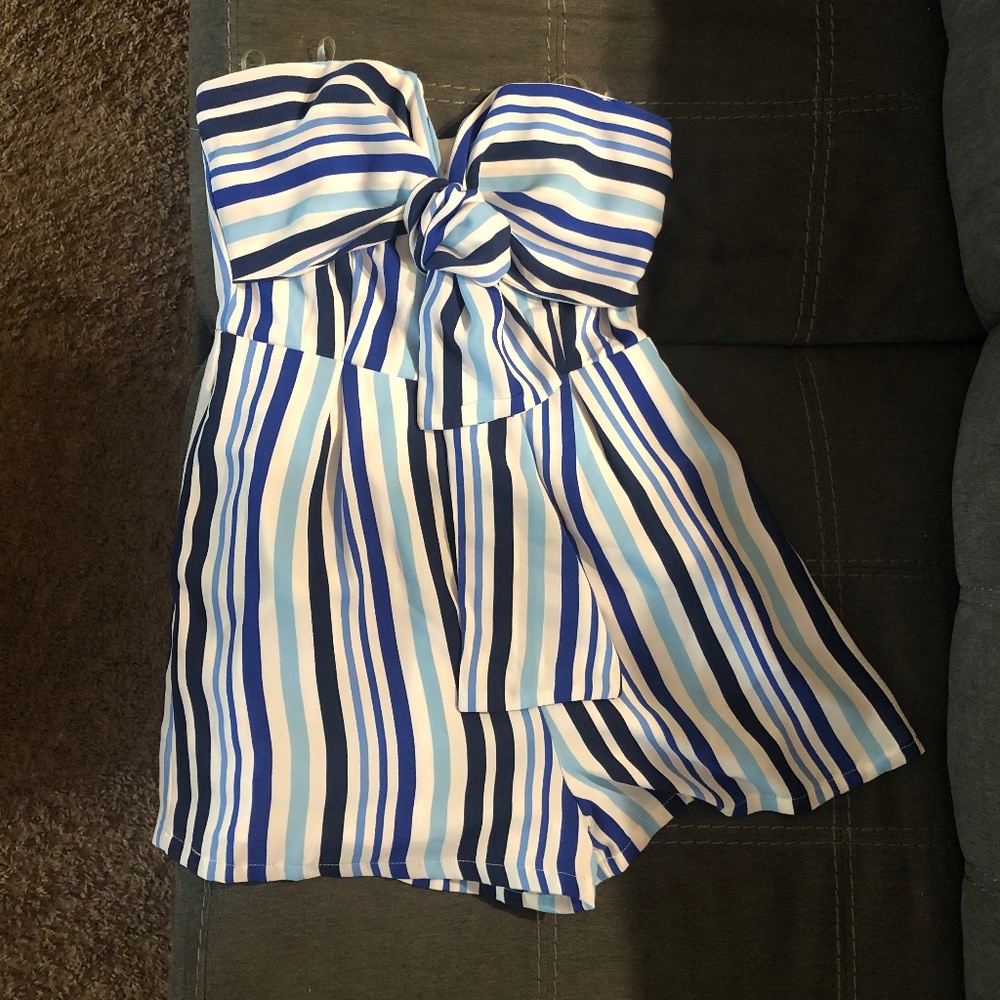 Blue and White Striped Romper